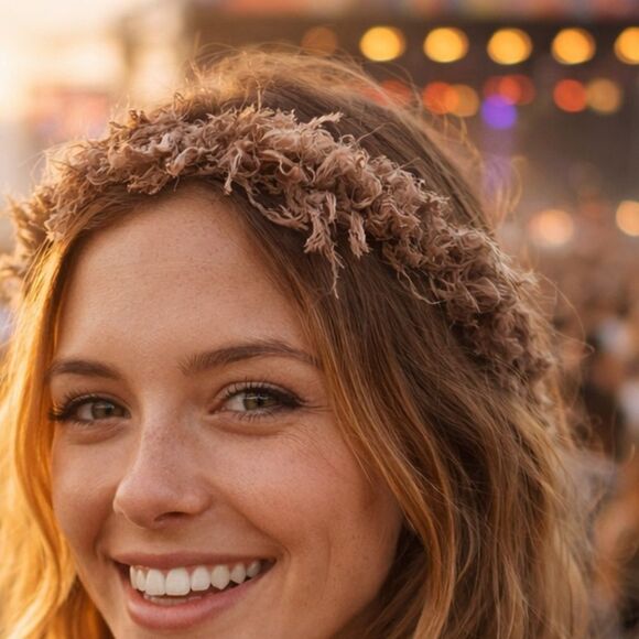 Handcrafted stretch raw edge animal print raw edge headband hatband mix browns main image 8